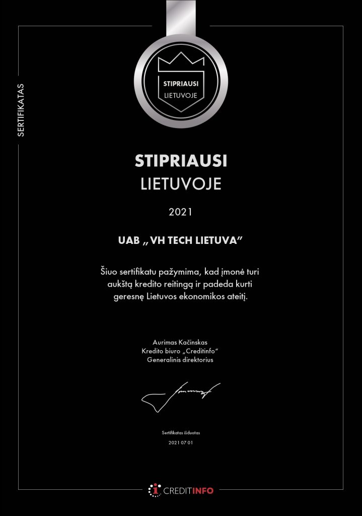 VH Tech stipriausi Lietuvoje 2021 Creditinfo Lietuva sertifikatas